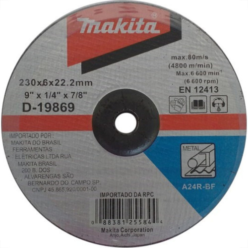 Disco Desbaste Makita Ferro 9 X 1/4 X 7/8 D-19869-5