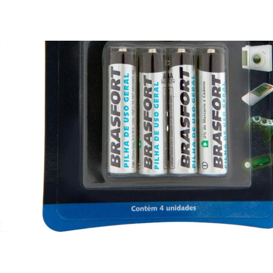 Pilha Brasfort Palito Aaa Cartela Com 4 Pecas 6307 Pilha Brasfort Palito Aaa Cartela Com 4 Pecas 6307