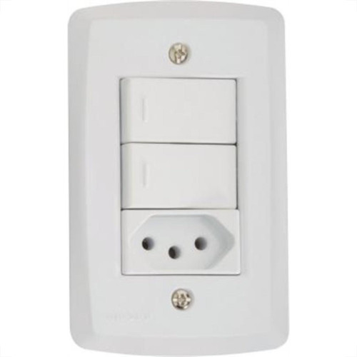 Conjunto Tramontina Lux 4X2 Branco Com Placa (2 Simples+Tomada) 