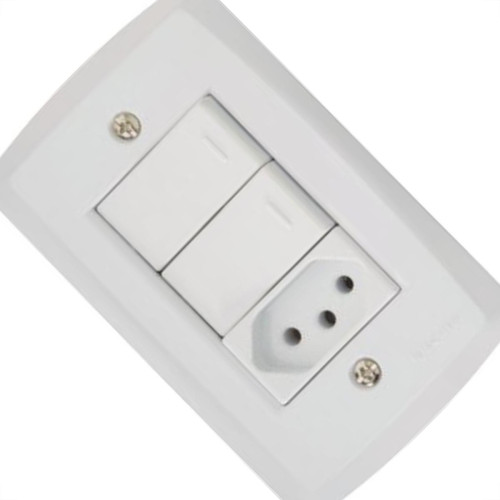 Conjunto Tramontina Lux 4X2 Branco Com Placa (2 Simples+Tomada) 