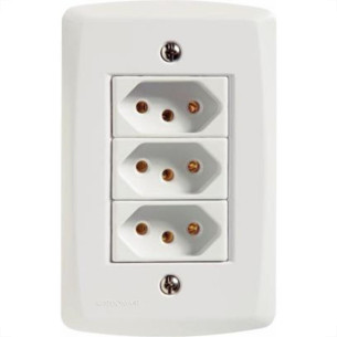 Conjunto Tramontina Lux 4X2 Branco Com Placa (3 Tomadas 10A) 