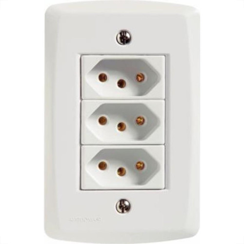 Conjunto Tramontina Lux 4X2 Branco Com Placa (3 Tomadas 10A) 