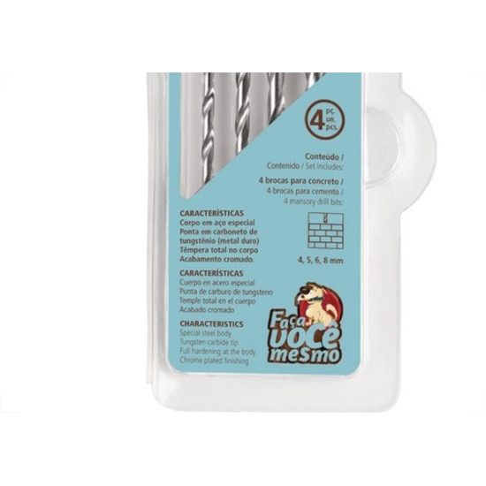 Broca Videa Tramontina 4/5/6/8Mm 4 Pecas 