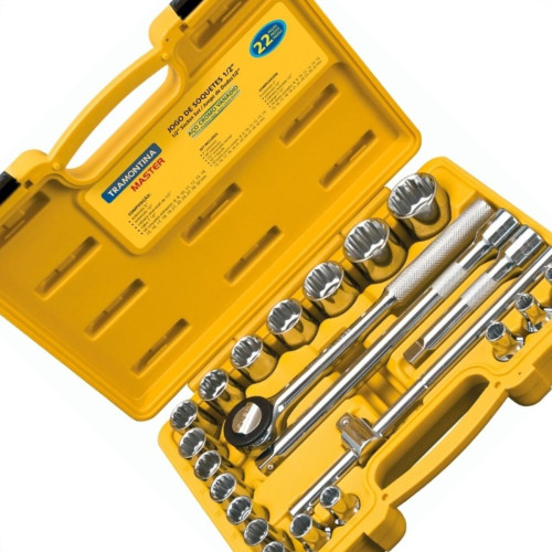 Soquete Tramontina Encaixe Estriado 1/2'' 8 A 32 Com 22Pecas Soquete Tramontina Encaixe Estriado 1/2'' 8 A 32 Com 22Pecas