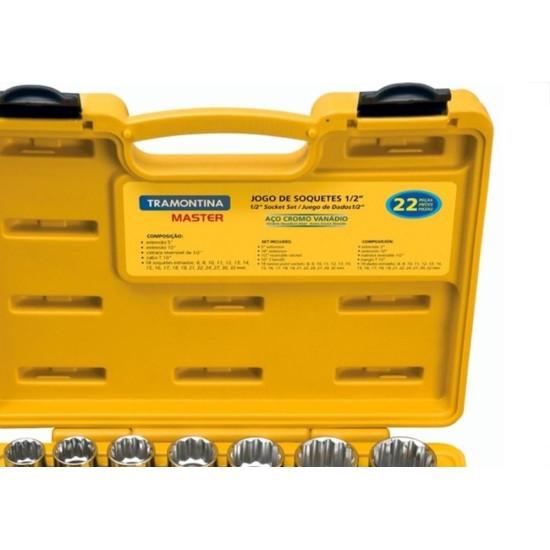 Soquete Tramontina Encaixe Estriado 1/2'' 8 A 32 Com 22Pecas Soquete Tramontina Encaixe Estriado 1/2'' 8 A 32 Com 22Pecas