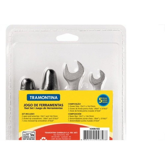 Kit Tramontina Chave De Fenda+Fixa 5 Pecas