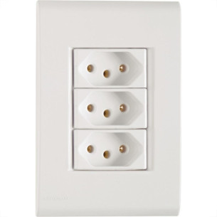Conjunto Tramontina Liz 4X2 Branco Com Placa (3 Tomadas 10A) 