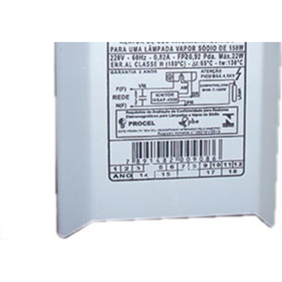 Reator Intral Vapor Sodio Interno 150W Ignitor+Capacitor Alto Fator 908