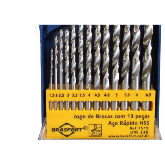 Broca Aco Rapido Brasfort 1,5 A 6,5 13 Pecas 7519 Broca Aco Rapido Brasfort 1,5 A 6,5 13 Pecas 7519