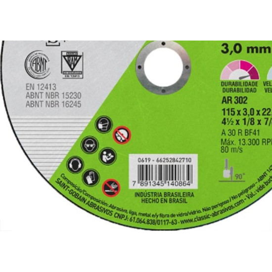 Disco De Corte Para Ferro Norton 4.1/2 X 1/8 X 7/8 