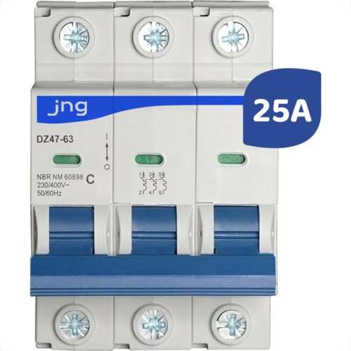 Disjuntor Jng Din Dz47-63 Tripolar 25A C 51318