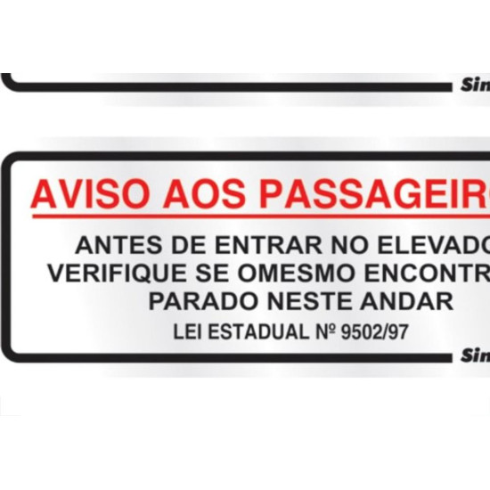 Placa Sinalizacao Aluminio 15X06 ''Aviso Elevador'' 2 Pecas 120Bk Placa Sinalizacao Aluminio 15X06 ''Aviso Elevador'' 2 Pecas 120Bk