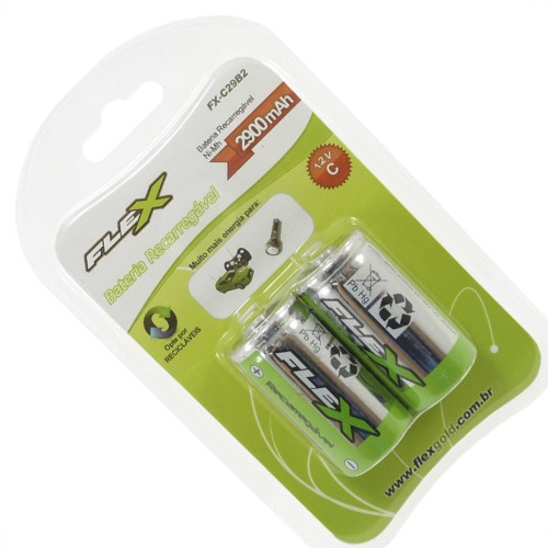 Pilha Recarregavel Flexgold Media ''C'' Com 2 Pecas 2900Mah Fx-C29B2 Pilha Recarregavel Flexgold Media ''C'' Com 2 Pecas 2900Mah Fx-C29B2