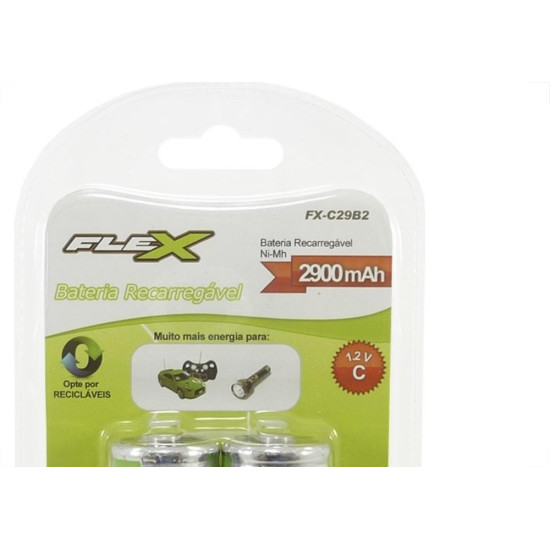 Pilha Recarregavel Flexgold Media ''C'' Com 2 Pecas 2900Mah Fx-C29B2 Pilha Recarregavel Flexgold Media ''C'' Com 2 Pecas 2900Mah Fx-C29B2
