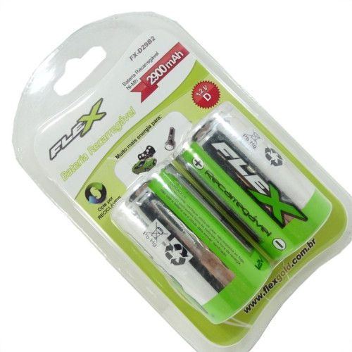 Pilha Recarregavel Flexgold Grande ''D'' Com 2 Pecas 2900Mah Fx-D29B2 Pilha Recarregavel Flexgold Grande ''D'' Com 2 Pecas 2900Mah Fx-D29B2