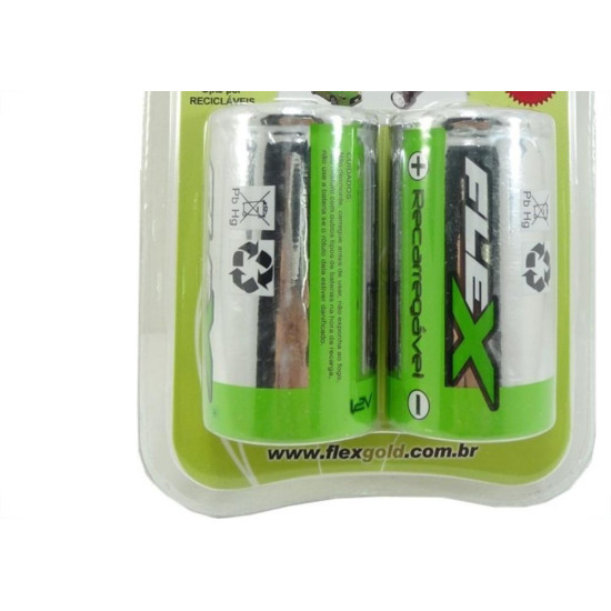 Pilha Recarregavel Flexgold Grande ''D'' Com 2 Pecas 2900Mah Fx-D29B2 Pilha Recarregavel Flexgold Grande ''D'' Com 2 Pecas 2900Mah Fx-D29B2