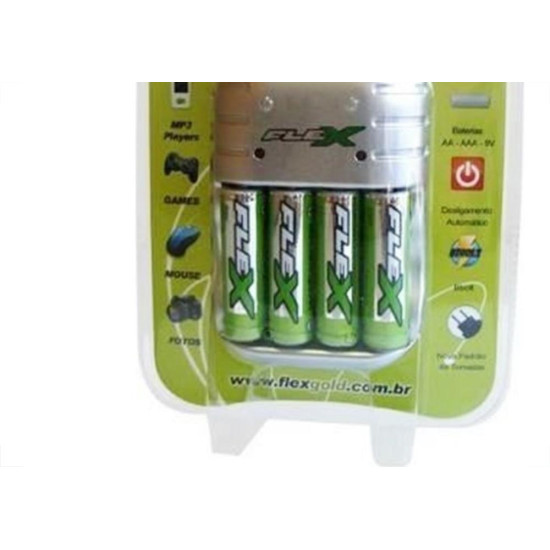Carregador Para Pilhas 4Aa/Aaa Ou 2 Bateria 9V Flex Com 4Aa Fx-C03/4P Carregador Para Pilhas 4Aa/Aaa Ou 2 Bateria 9V Flex Com 4Aa Fx-C03/4P