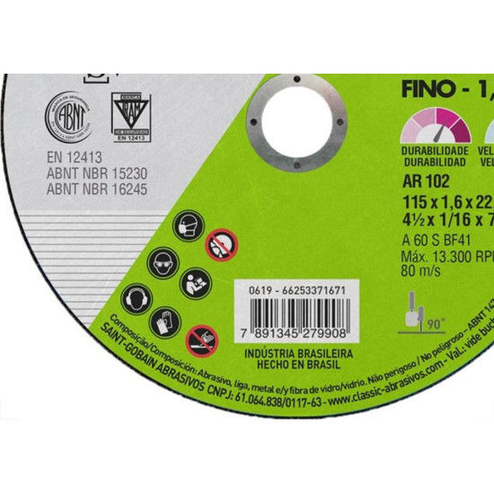 Disco De Corte Para Inox Norton Classic 4.1/2X1,6X7/8 