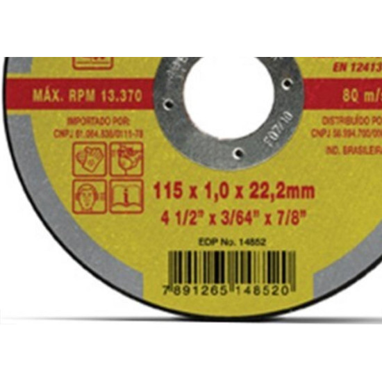 Disco De Corte Para Inox Starrett 4.1/2 X 3/64 X 7/8 Dac115-14 - Kit C/12 Disco De Corte Para Inox Starrett 4.1/2 X 3/64 X 7/8 Dac115-14 - Kit C/12