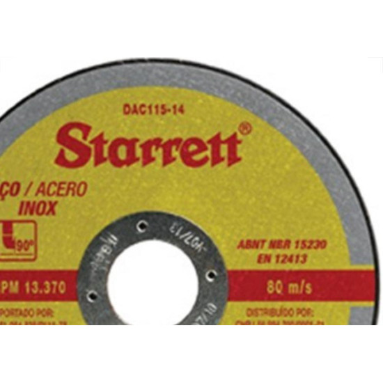 Disco De Corte Para Inox Starrett 4.1/2 X 3/64 X 7/8 Dac115-14 - Kit C/12 Disco De Corte Para Inox Starrett 4.1/2 X 3/64 X 7/8 Dac115-14 - Kit C/12