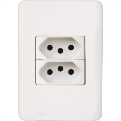 Kit C/2 - Conjunto Perlex Aros 4X2 Branco Com Placa(2Toma...