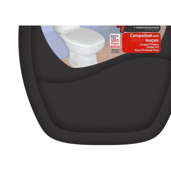 Assento Sanitario Herc ''Almofadado'' Preto Retangular 2398