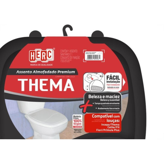Assento Sanitario Herc ''Almofadado'' Preto Retangular 2398