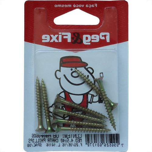 Cartela Parafuso Madeira Phillips Chata 4,5 X 40Mm Peg&Fixe 8 Pecas Apac/08 Cartela Parafuso Madeira Phillips Chata 4,5 X 40Mm Peg&Fixe 8 Pecas Apac/08