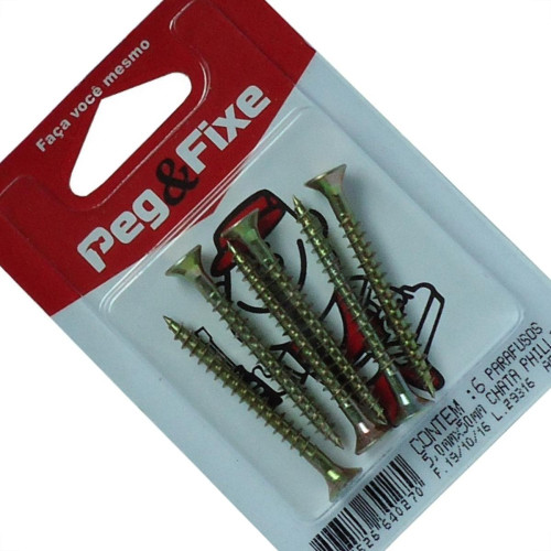 Cartela Parafuso Madeira Phillips Chata 5,0 X 50Mm Peg&Fixe 6 Pecas Apac/10 Cartela Parafuso Madeira Phillips Chata 5,0 X 50Mm Peg&Fixe 6 Pecas Apac/10