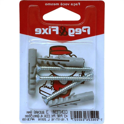 Cartela Bucha Fixacao 08+Parafuso Phillips 4,8 X 50 Peg&Fixe Kit 6 Pecas Apcb/09 Cartela Bucha Fixacao 08+Parafuso Phillips 4,8 X 50 Peg&Fixe Kit 6 Pecas Apcb/09
