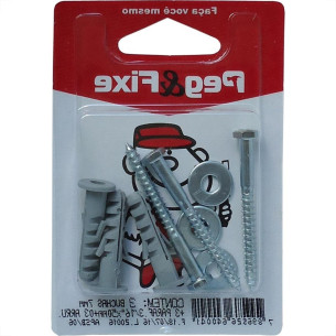 Cartela Bucha Fixacao 07+Parafuso Sextavado 3/16 X 50 Peg&Fixe Kit 9 Pecas  Apsb/06