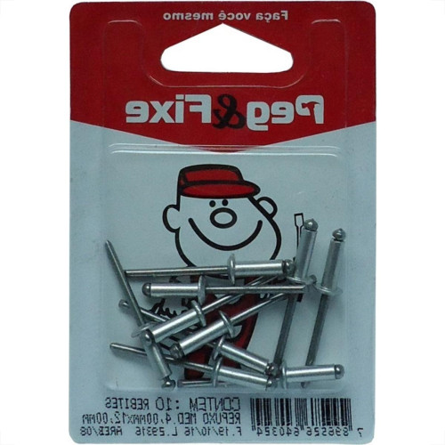 Cartela Rebite Repuxo Aluminio 4 X 12Mm Peg&Fixe 10 Pecas Areb/08 Cartela Rebite Repuxo Aluminio 4 X 12Mm Peg&Fixe 10 Pecas Areb/08
