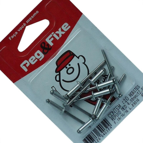 Cartela Rebite Repuxo Aluminio 4 X 12Mm Peg&Fixe 10 Pecas Areb/08 Cartela Rebite Repuxo Aluminio 4 X 12Mm Peg&Fixe 10 Pecas Areb/08