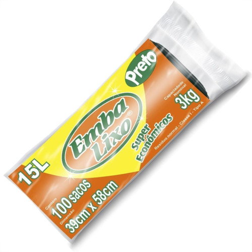 Saco Embalixo Rolo Super Economico Preto 15L Com 100 Sacos 510051 Saco Embalixo Rolo Super Economico Preto 15L Com 100 Sacos 510051