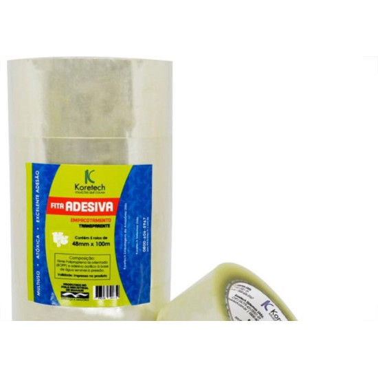 Fita Embalagem Koretech Transparente 48 X 100 Pa.12.01.4.0001 - Kit C/5 