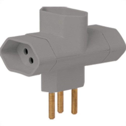 Pino 3 Saidas 2 Polos+Terra Ilumi ''T'' Cinza 12250 - Kit C/10 Pino 3 Saidas 2 Polos+Terra Ilumi ''T'' Cinza 12250 - Kit C/10