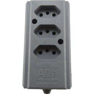 Tomada Barra Interneed   Tripla 10A 2 Polos +Terra Cinza 66231