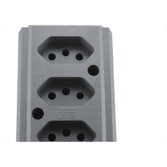 Tomada Barra Interneed   Tripla 10A 2 Polos +Terra Cinza 66231