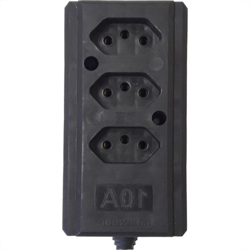 Tomada Barra Interneed Tripla 10A 2 Polos +Terra Preta 66170 Tomada Barra Interneed Tripla 10A 2 Polos +Terra Preta 66170