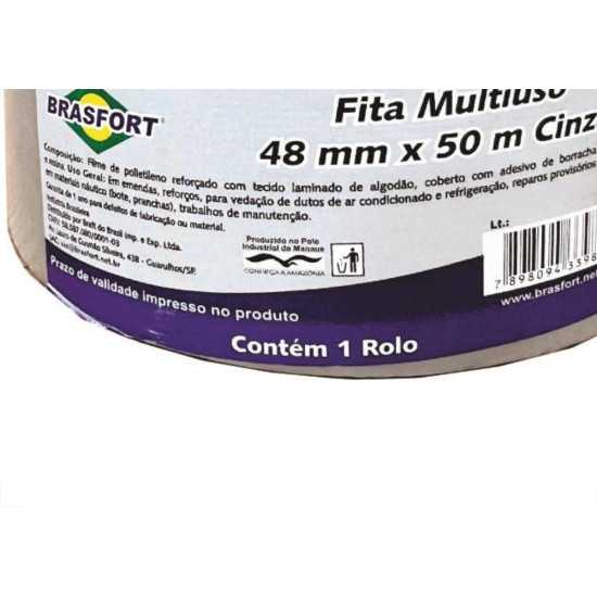 Fita Silver Tape Brasfort Multiuso 48 X 50M Cinza 7549 Fita Silver Tape Brasfort Multiuso 48 X 50M Cinza 7549
