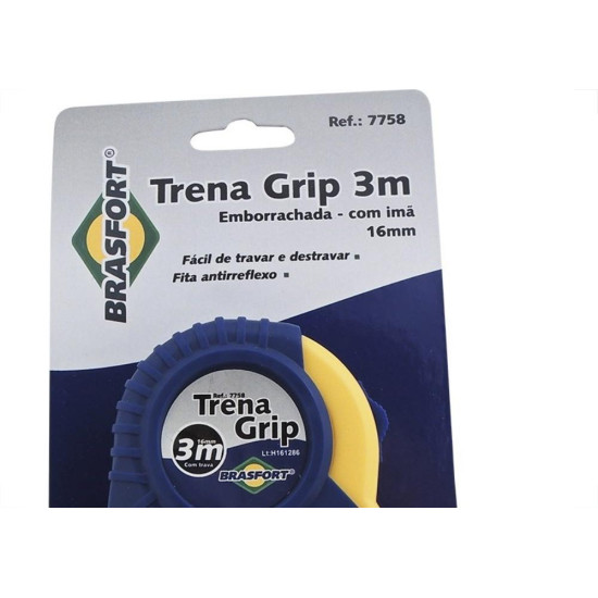 Trena Brasfort Emborrachada Grip 3M/16Mm Com Trava 7758 Trena Brasfort Emborrachada Grip 3M/16Mm Com Trava 7758