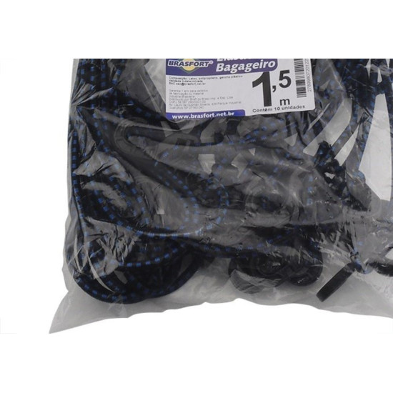 Elastico Para Bagageiro Brasfort 1,50M Garra Pvc 7618 - Kit C/10 Elastico Para Bagageiro Brasfort 1,50M Garra Pvc 7618 - Kit C/10