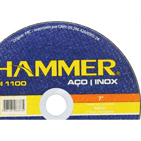 Disco De Corte Para Inox Hammer 7''X1.6Mm Gydi1100