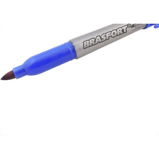 Caneta Marcacao Permanente Brasfort Ponta Fina Azul 7854 - Kit C/12 Caneta Marcacao Permanente Brasfort Ponta Fina Azul 7854 - Kit C/12