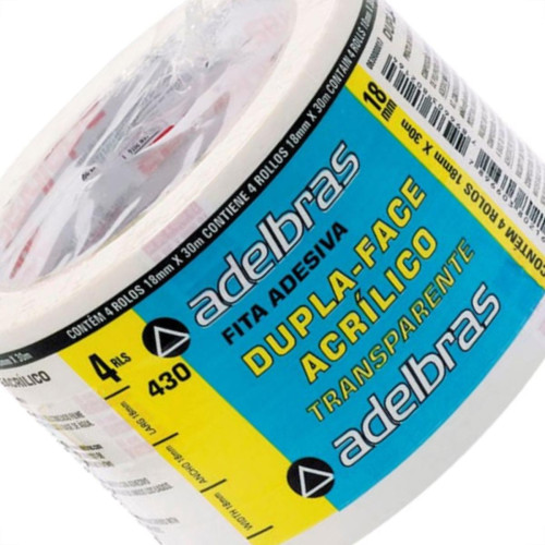 Fita Dupla Face Adelbras Acrilica Transparente 18X 30M - Kit C/4