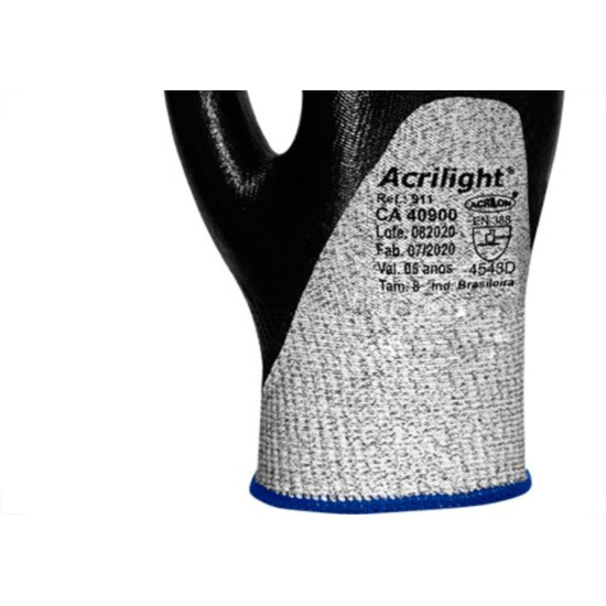 Luva Acrilon Anti-Corte Trico Emborrachada Par Cartela 911Pt Luva Acrilon Anti-Corte Trico Emborrachada Par Cartela 911Pt