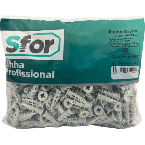 Bucha Fixacao Sforplast Gesso Dry-Fix 500 Pecas 48