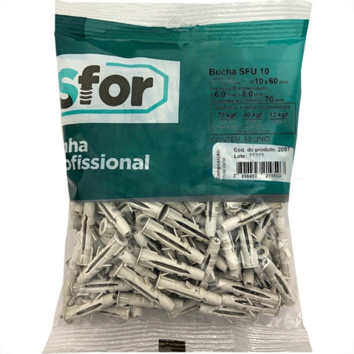 Bucha Fixacao Sforplast 10 Tijolo Baiano Sem Parafuso 50 Pecas Sfu 2097