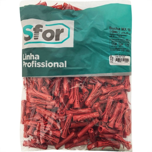 Bucha Fixacao Sforplast Mx 10 250 Pecas 1478