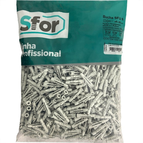 Bucha Fixacao Sforplast 06 Tijolo Baiano Sem Parafuso 1000 Pecas Sfu 2092